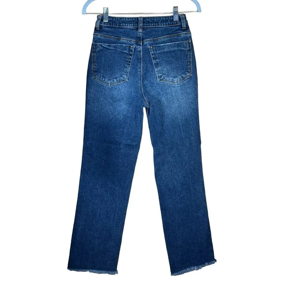a loves a Women’s High-Rise Medium Wash Straight Leg Fringe Hem Jeans 27 EUC - Picture 7 of 16